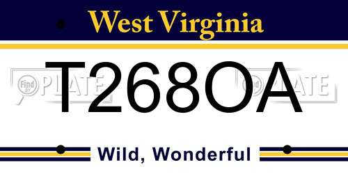 T268OA West Virginia License Plate