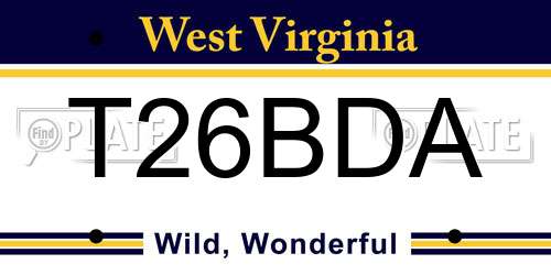 T26BDA West Virginia License Plate
