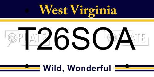 T26SOA West Virginia License Plate