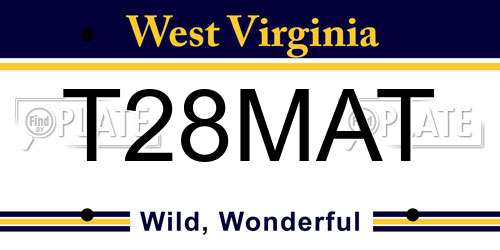T28MAT West Virginia License Plate