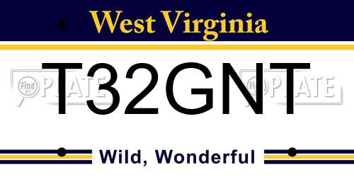 T32GNT West Virginia License Plate