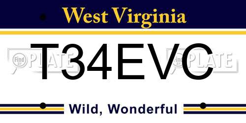 T34EVC West Virginia License Plate