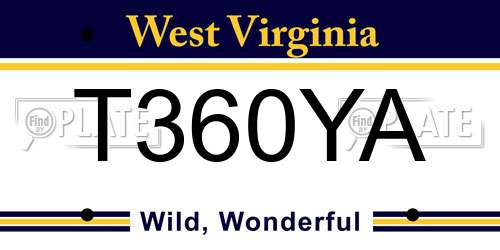T360YA West Virginia License Plate