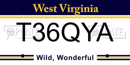 T36QYA West Virginia License Plate