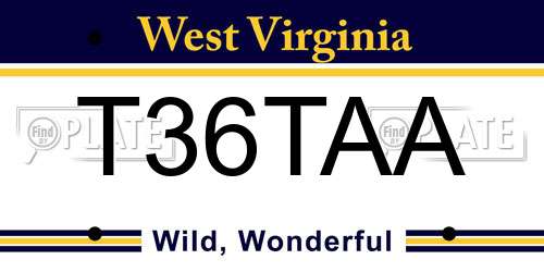 T36TAA West Virginia License Plate