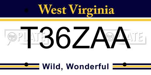 T36ZAA West Virginia License Plate