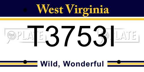 T3753I West Virginia License Plate