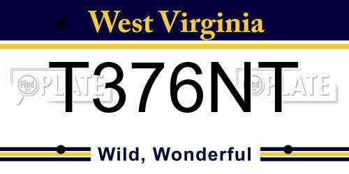 T376NT West Virginia License Plate