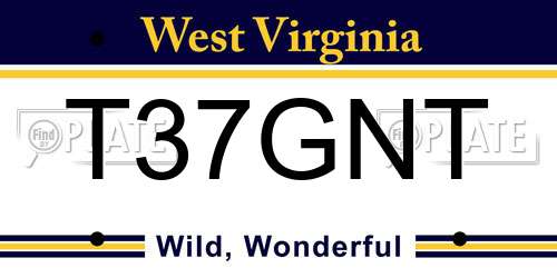 T37GNT West Virginia License Plate