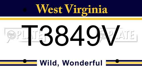T3849V West Virginia License Plate
