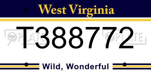 T388772 West Virginia License Plate