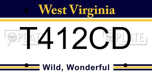 T412CD West Virginia License Plate