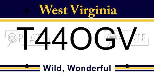 T44OGV West Virginia License Plate
