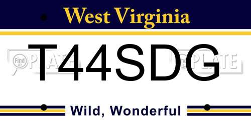 T44SDG West Virginia License Plate