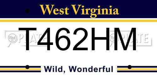 T462HM West Virginia License Plate