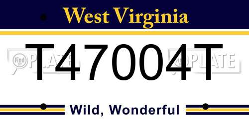 T47004T West Virginia License Plate