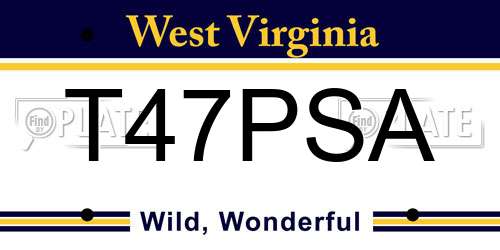 T47PSA West Virginia License Plate