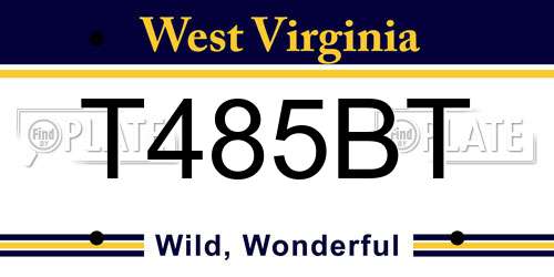 T485BT West Virginia License Plate