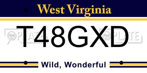 T48GXD West Virginia License Plate