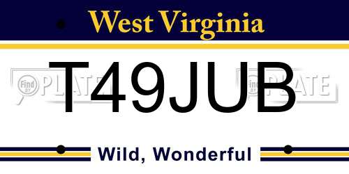 T49JUB West Virginia License Plate