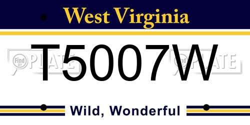 T5007W West Virginia License Plate