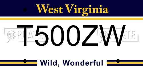 T500ZW West Virginia License Plate