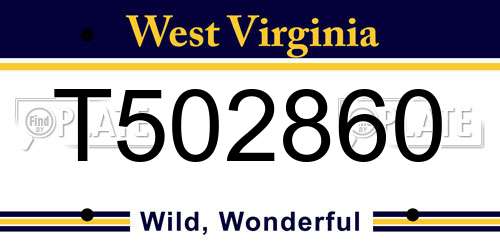 T502860 West Virginia License Plate