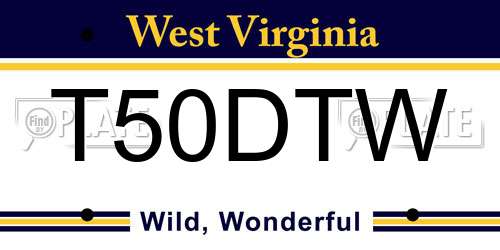 T50DTW West Virginia License Plate