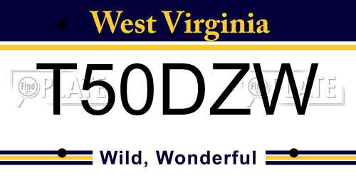 T50DZW West Virginia License Plate