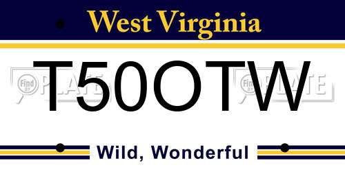 T50OTW West Virginia License Plate