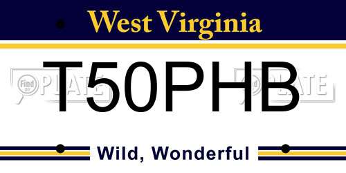 T50PHB West Virginia License Plate