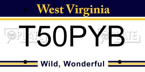 T50PYB West Virginia License Plate