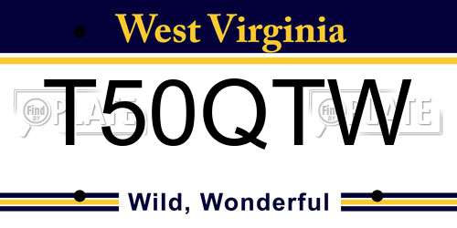T50QTW West Virginia License Plate