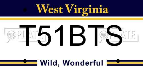 T51BTS West Virginia License Plate