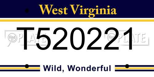 T520221 West Virginia License Plate