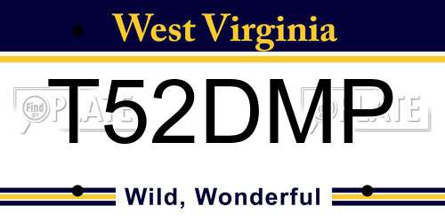 T52DMP West Virginia License Plate