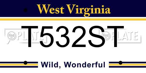 T532ST West Virginia License Plate