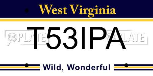 T53IPA West Virginia License Plate
