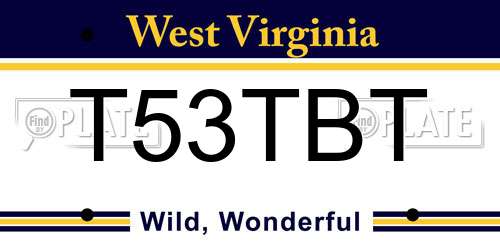 T53TBT West Virginia License Plate