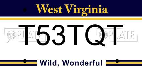 T53TQT West Virginia License Plate