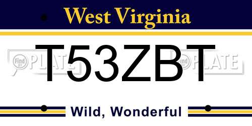 T53ZBT West Virginia License Plate