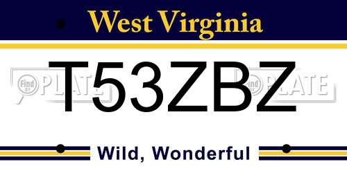T53ZBZ West Virginia License Plate