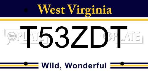 T53ZDT West Virginia License Plate