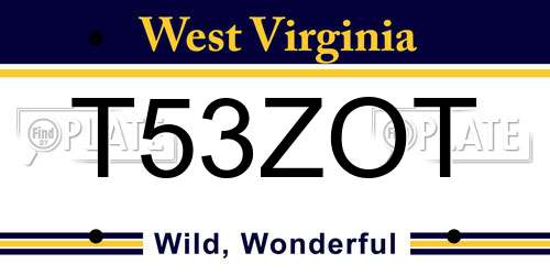 T53ZOT West Virginia License Plate