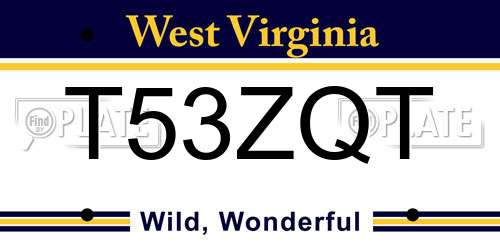 T53ZQT West Virginia License Plate