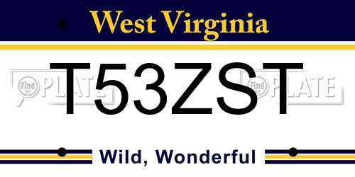 T53ZST West Virginia License Plate