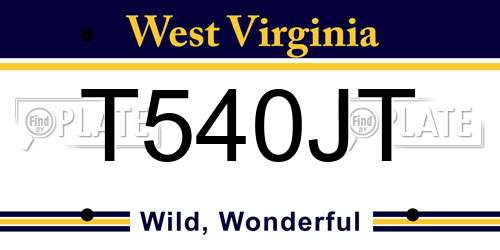 T540JT West Virginia License Plate