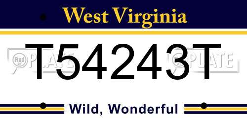 T54243T West Virginia License Plate