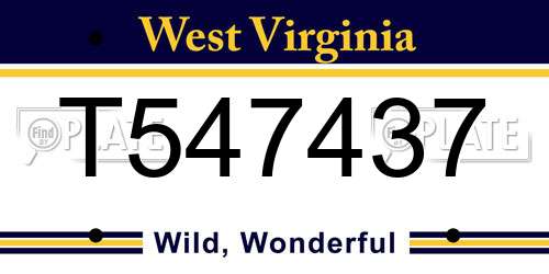 T547437 West Virginia License Plate