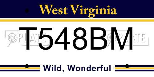 T548BM West Virginia License Plate